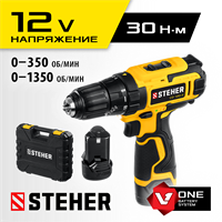 STEHER  12 В, 30 Н·м, 2 АКБ (2 А·ч), дрель-шуруповерт, кейс (CD-120-2) CD-120-2