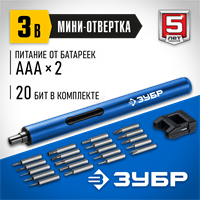 ЗУБР  3 V, аккумуляторная отвертка для точных работ, 20 бит, Профессионал (ОТР-3 Н20) ОТР-3 Н20