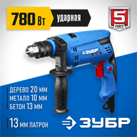 ЗУБР  780 Вт, 13 мм, ударная дрель, Профессионал (ЗДУ-780 ЭРМ2) ЗДУ-780 ЭРМ2